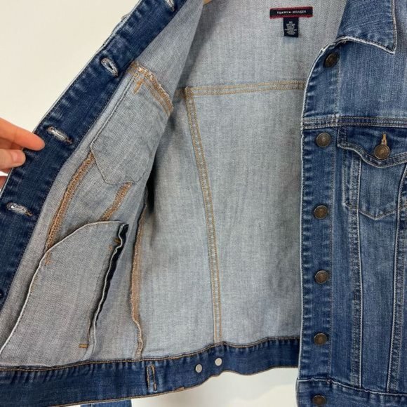 Tommy Hilfiger Women’s XS Blue Denim Jean Trucker Jacket Button Down Cotton - Picture 7 of 11